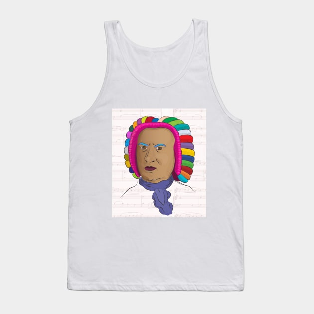 Johann Sebastian Bach in a Colorful Wig and a Tan - Pop Art Tank Top by ibadishi